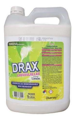 Detergente Lavavajilla Limon 5lts Drax