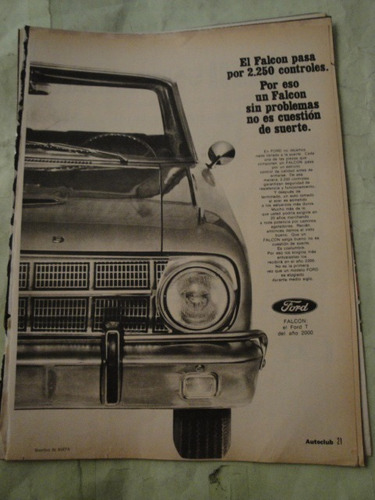 Publicidad Ford Falcon Año 1967 Hoja Sola