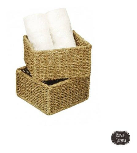 Caja Cubo Baño Cocina Living Organizador Seagrass 19 X 9 Cm
