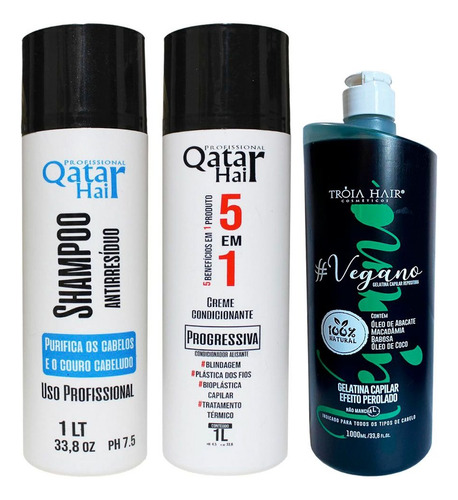 Tróia Hair Escova Gelatina Vegano + Kit 5 Em1 Qatar Hair 3x1