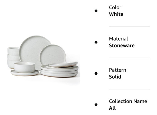 Set De Platos Comedor Blanco Cerámica 12 Piezas Stoneware Wi