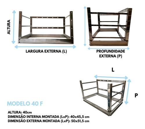 Kit Suporte Churrasqueira Bancada+ Grelha+ Espeto Inox 50x50