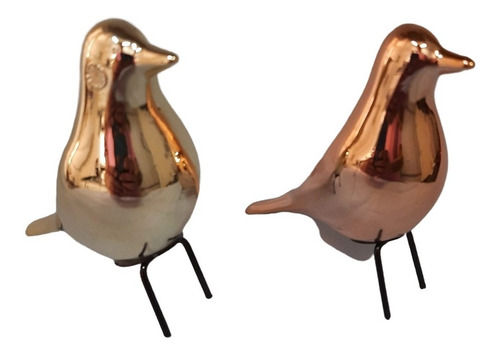 Imagem 1 de 4 de Kit Com 2 Enfeites Metalizados De Pássaros Pés Metálicos P