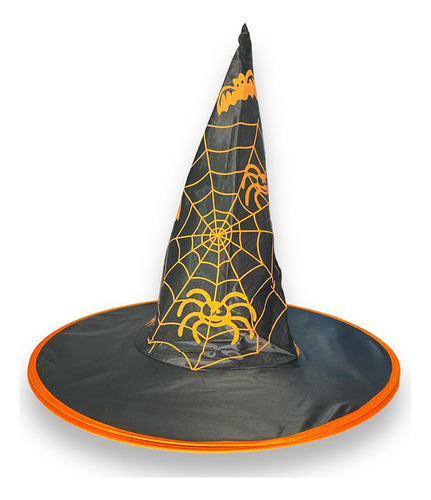 Chapéu De Bruxa Tradicional Teia De Aranha Halloween Cor Laranja