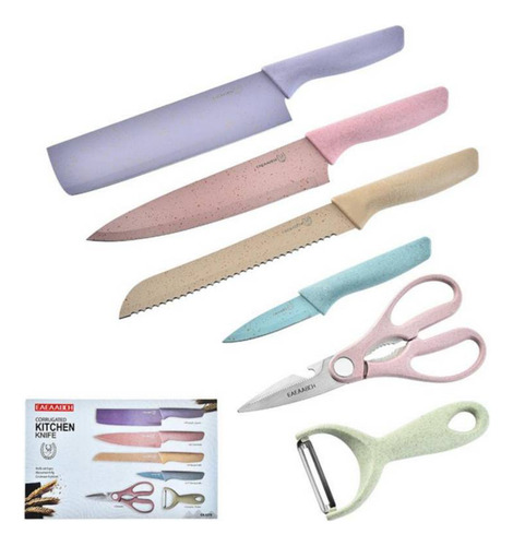 Set De Cuchillos Profesional Color Pasteles 6 Pcs