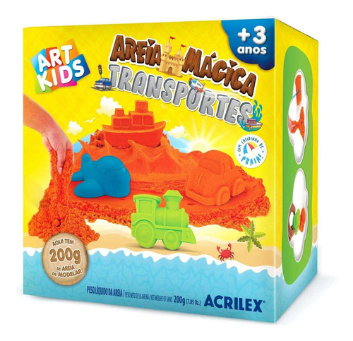 Brinquedo Kit Areia Mágica Transportes 200g Inclui 4 Moldes