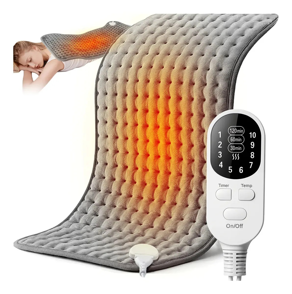Almohadilla Térmica Eléctrica Cojín 10 Niveles Temperatura Compresa Caliente Eléctrica 60*30cm Color Gris