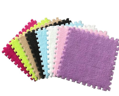 Pack 12 Alfombras Shaggy Anti Golpes Para Bebe 30x30 Cm