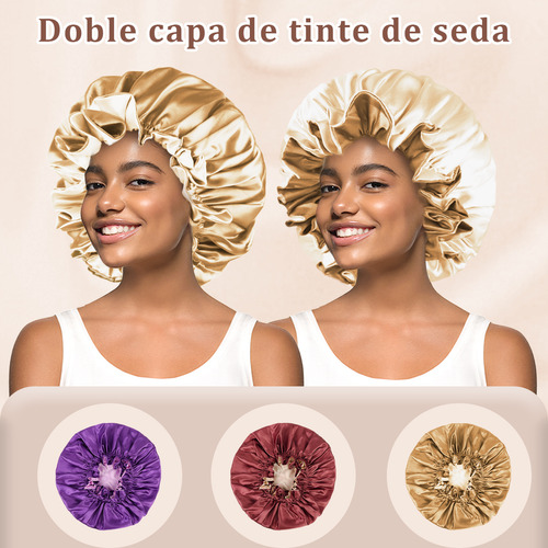 Gorro De Satín Para Dormir Y Proteger El Cabello Doble Capa Oro Champán