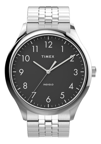 Reloj Timex Moderno Modern Easy Reader 40 Mm Color de la correa Plateado Color del bisel Plateado Color del fondo Negro