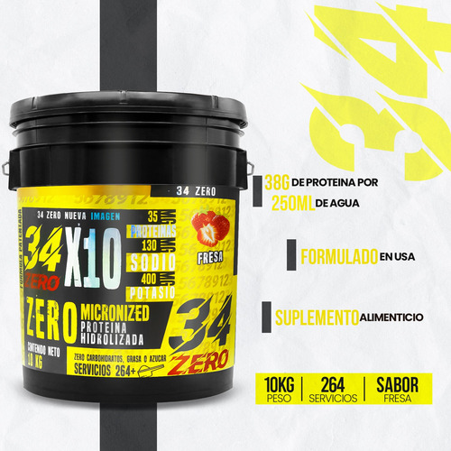 34 Zero Proteína Hidrolizada 10kg 264 Servs Varios Sabores Fresa