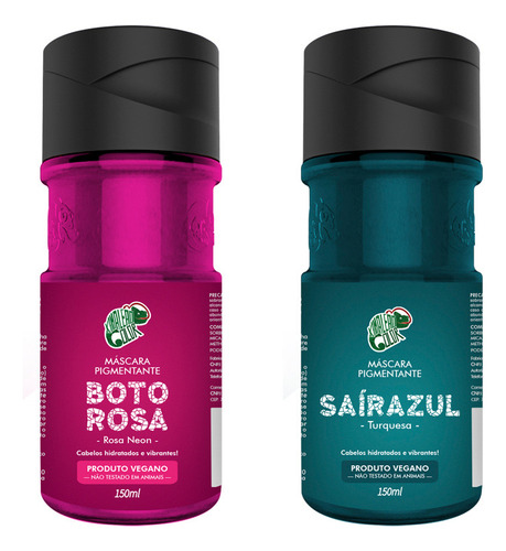 Kit Máscara Pigmentante Saírazul + Boto Rosa 150ml Kamaleão Tom Rosa Neon + Turquesa