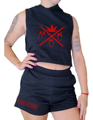 Remera Con Capucha Y Short De Barderos-para Mujer- Cro- Trap