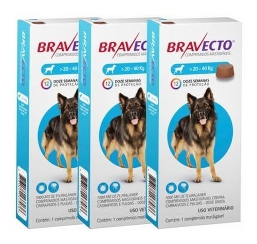 Kit 3 Antipulgas Bravecto De 20 A 40 Kg Original