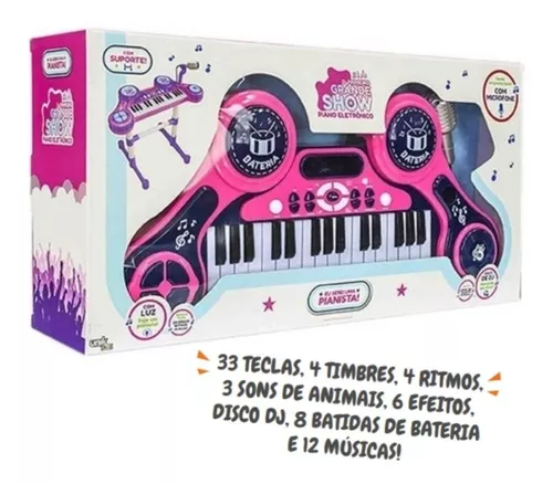 Teclado Infantil Piano Eletronico C/ Microfon Luz Rosa/az Id