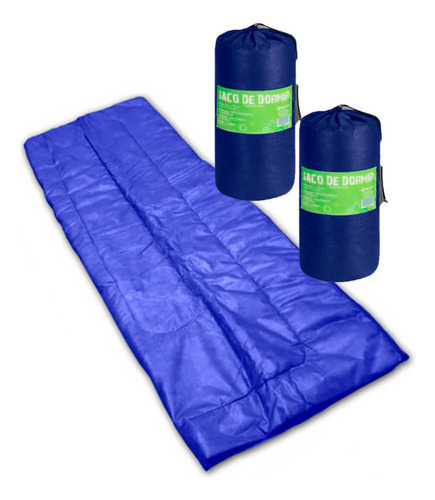 Kit 2 Sacos De Dormir Solteiro Acampamento 192x75cm Azul