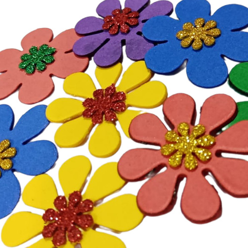 Flores Decorativas En Goma Eva, Artesanias, Pack X 15 Unid. 