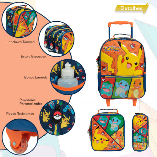 Kit Mochila Infantil Pokémon Rodinhas Passeio Volta As Aulas