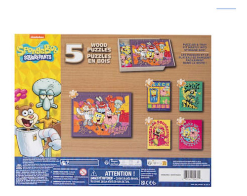 Rompecabezas De Madera Paquete De 5 Bob Esponja