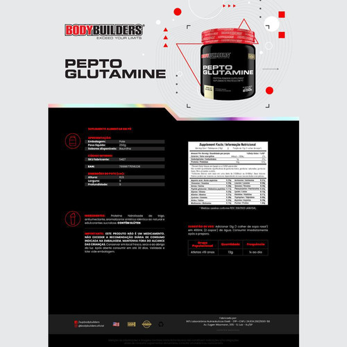 Pepto Glutamine 250g Baunilha Bodybuilders