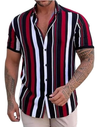 Camisa A Rayas Viscosa Manga Corta Hombre Caballero.