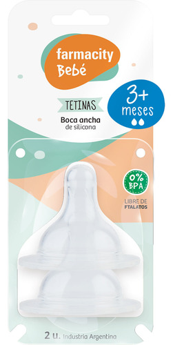 Tetina De Silicona Farmacity Bebé Boca Ancha 3+ Meses X 2 Un