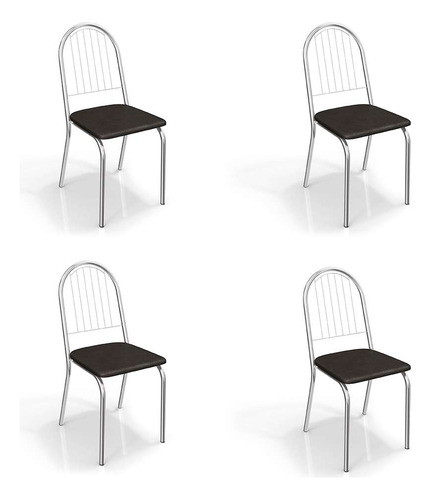 Conjunto Com 4 Cadeiras De Cozinha Noruega Cromado E Preto