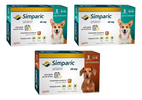 2 Simparic 40mg 10-20kg + 1 Simparic 20mg 5,1-10kg 3 Comp