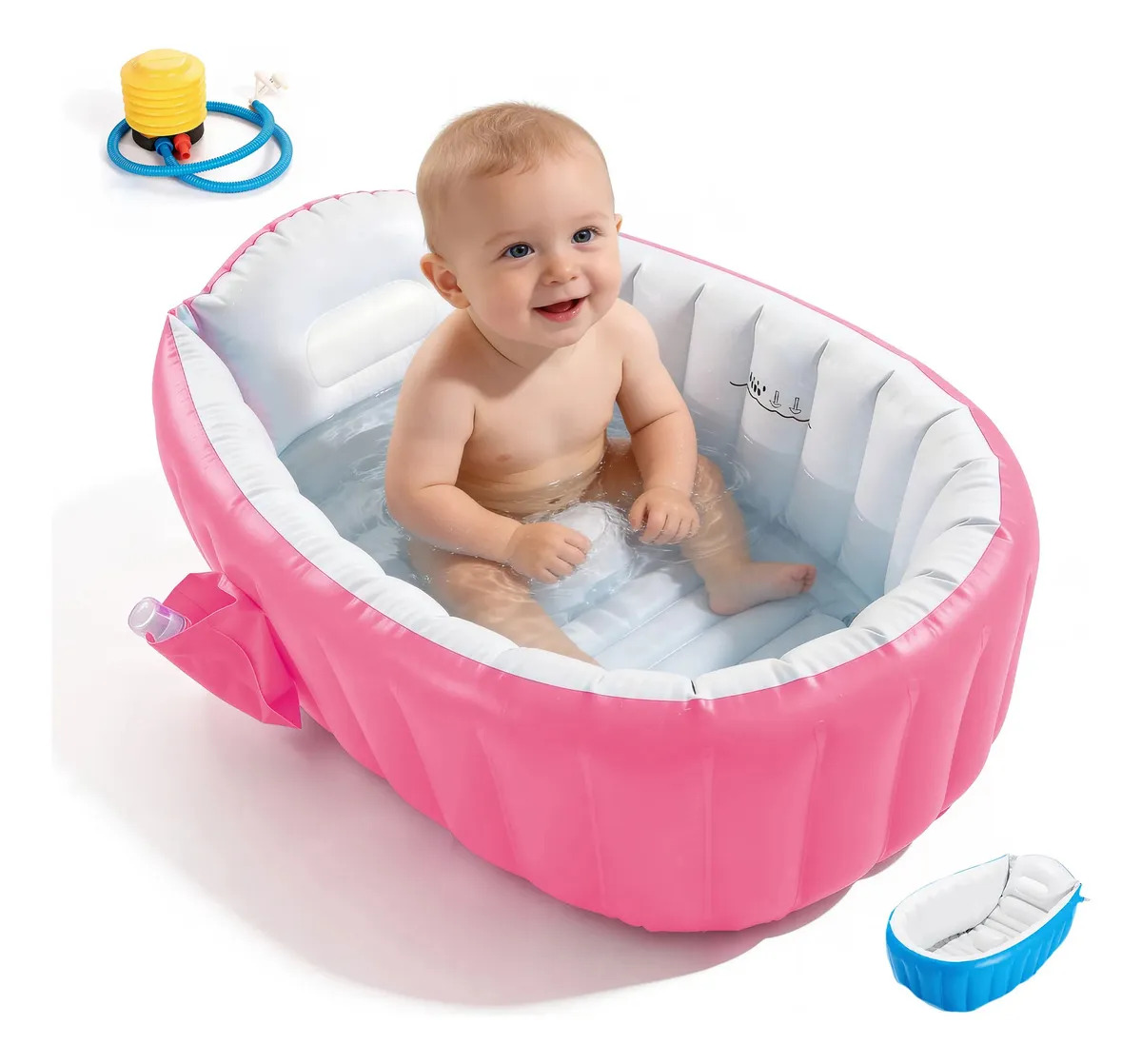 Imagen de Bañera Inflable Para Bebés Portátil Tina Plegable Con Bomba Color Rosa