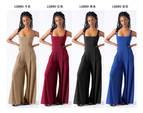 Mono Casual De Punto Con Tirantes De Pierna Ancha Para Mujer