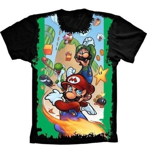 Camiseta Estilosa 3d Fullprint -  Game Smb  Mario E Luigi