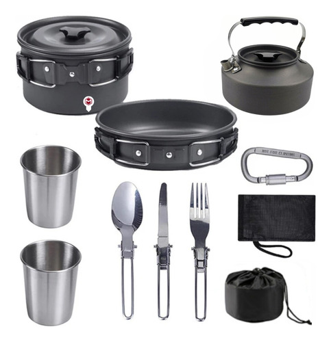 Kit Set Menaje Cocina Camping Porta Comidas Olla Y Sarten