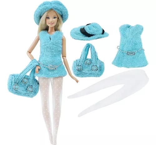 Vestido Meia Calça Chapéu Bolsa Fashion Para Boneca Barbie