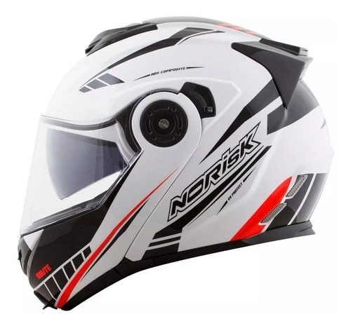 Imagem 3 de 6 de Capacete para moto escamoteável Norisk FF345 Route branco, preto e vermelho motion tamanho 56