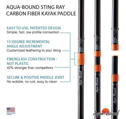 Aqua Bound Sting Ray Carbon - Paleta De Kayak (2 Piezas)
