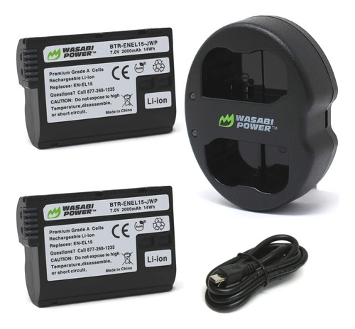 Wasabi Power Paquete De 2 Baterías, Cargador Dual Para Nikon