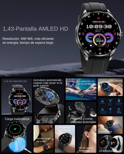 Reloj Inteligente Con Auriculares Inalámbricos 2 En 1