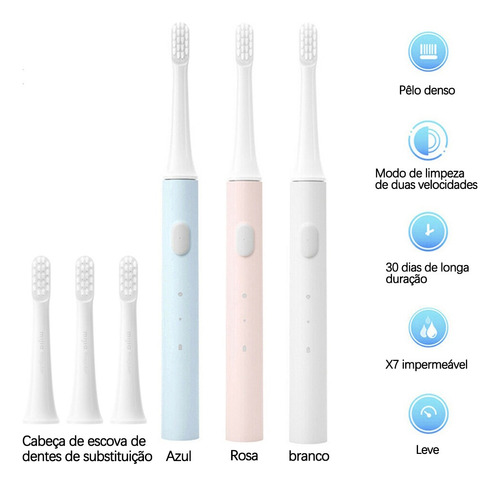 Escova Dente Elétrica S Fio Mijia T100 Ipx7 Dental+ 3cabeças
