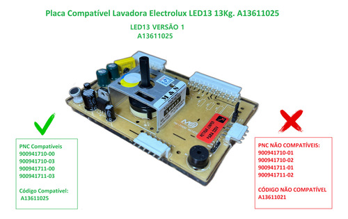 Kit Placa Compatível Lavadora Electrolux Led13 A13611025 V1