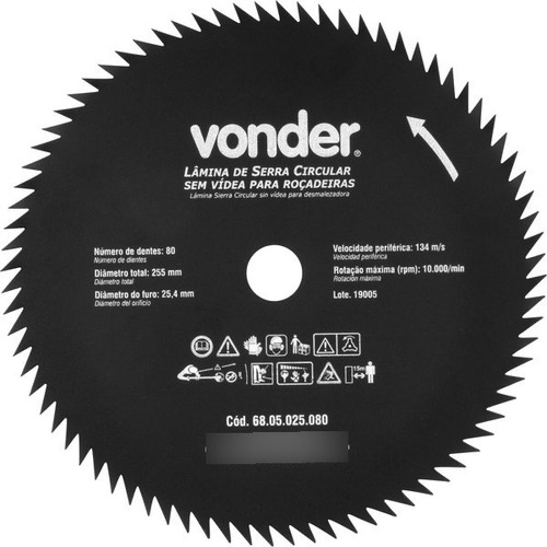 Lamina Circular Para Rocadeira 255mm Com 80 Dentes - Vonder