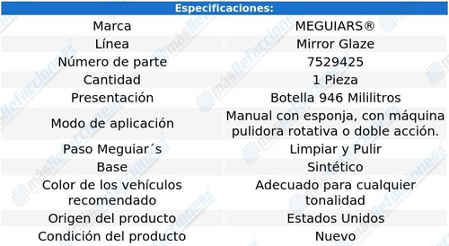 Pulimento Mirror Glaze Ultra Profesional 946ml Meguiars
