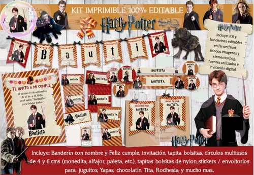 Kit Imprimible Harry Potter Diseñá Tarjetas, Cumples Y Mas