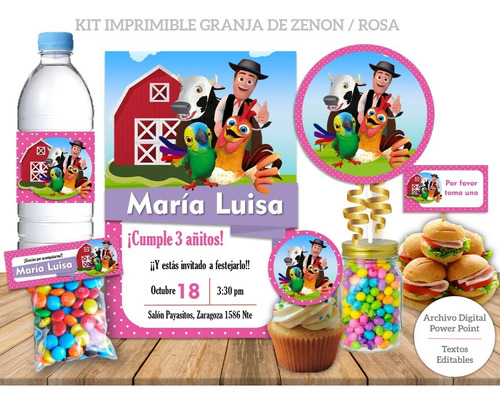 Kit Imprimible Granja De Zenon / Rosa - Invitación Granja