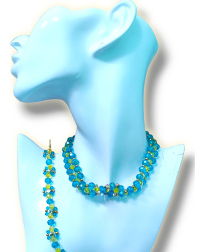 Set Collar Y Pulsera Cristal Amarillo Y Azul