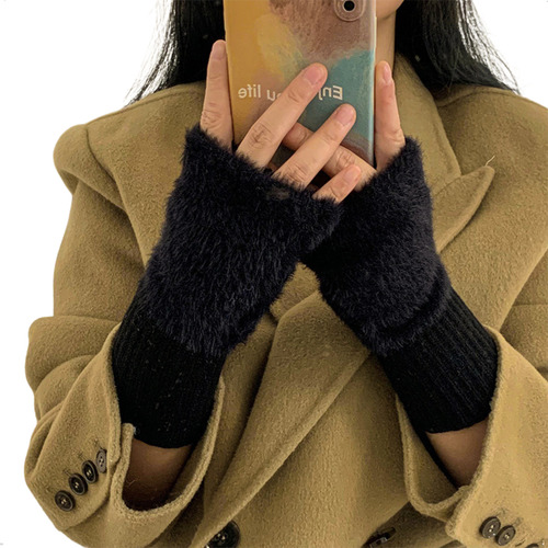 Guantes Invierno Mujer Mitones Sin Dedos Abrigados Elasticos