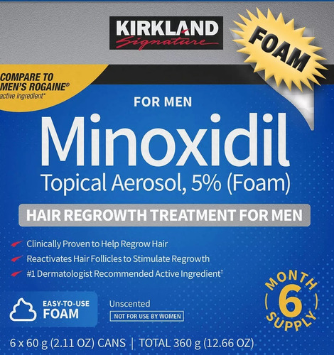 Caja 6 Minoxidil Espuma Foam Kirkland 60g  Barba Cabello  