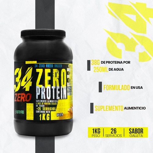 Proteína Whey Hidrolizada Zero 34 1 Kg Sabores 34 Zero 80ser Galleta