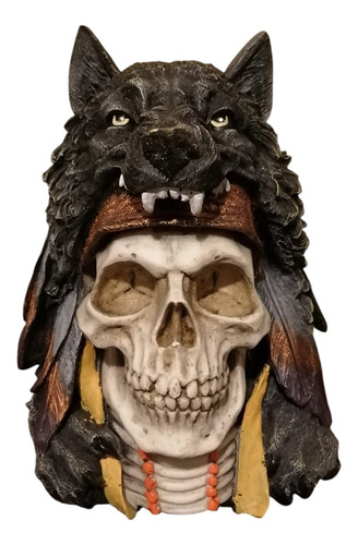 Cráneo Lobo Con Plumas Artesanía De Calavera Con Penacho Lob