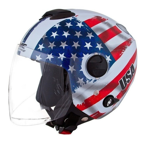 Capacete Masculino Pro Tork New Atomic Bandeiras Brasil Eua Cor Branco Desenho USA Tamanho do capacete 56