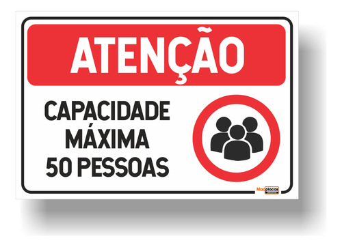 Placa Capacidade Máxima 50 Pessoas 30x20 Pvc Horizontal 